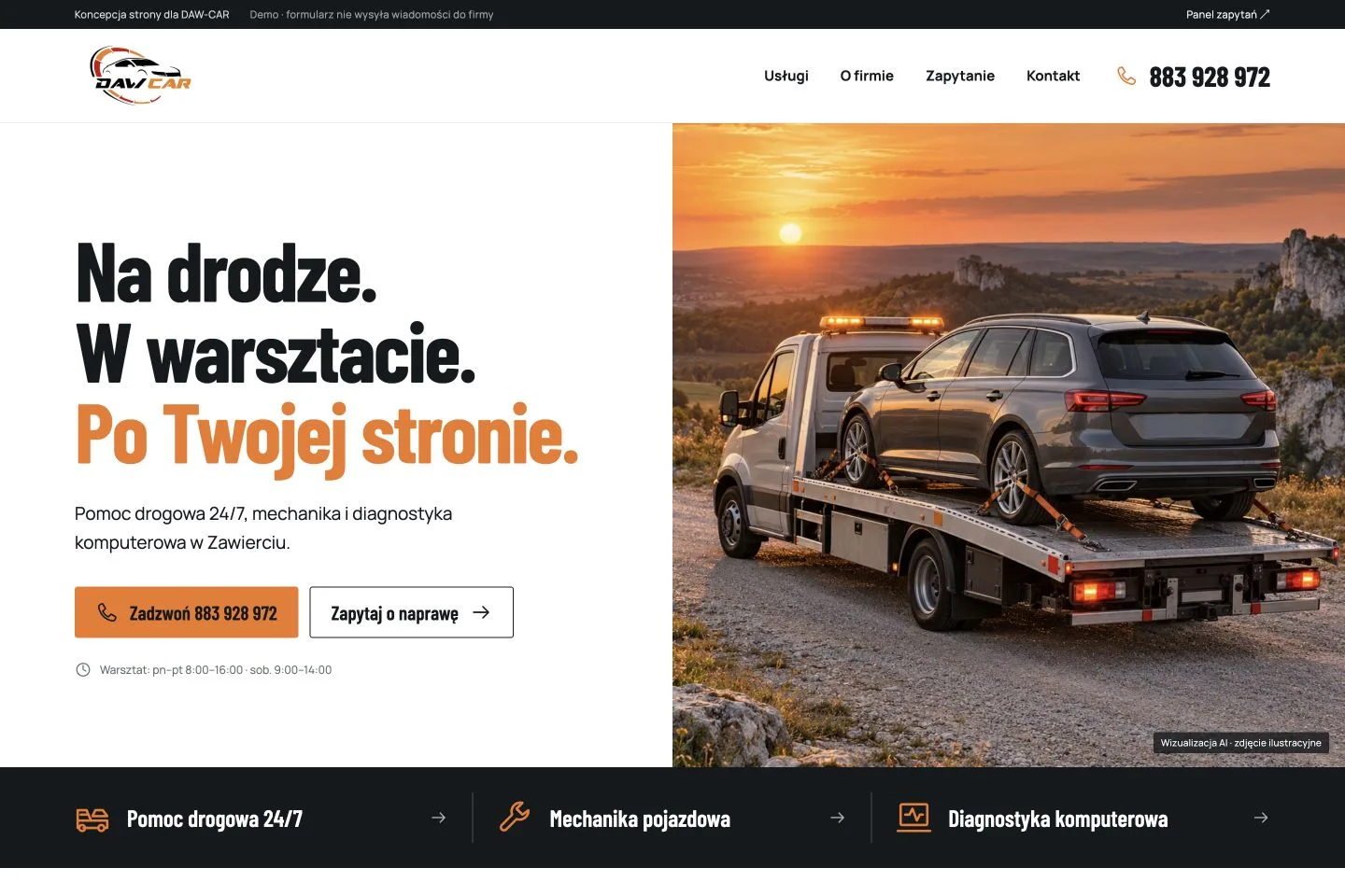 Koncepcja strony DAW-CAR — autorski projekt demonstracyjny Upklik
