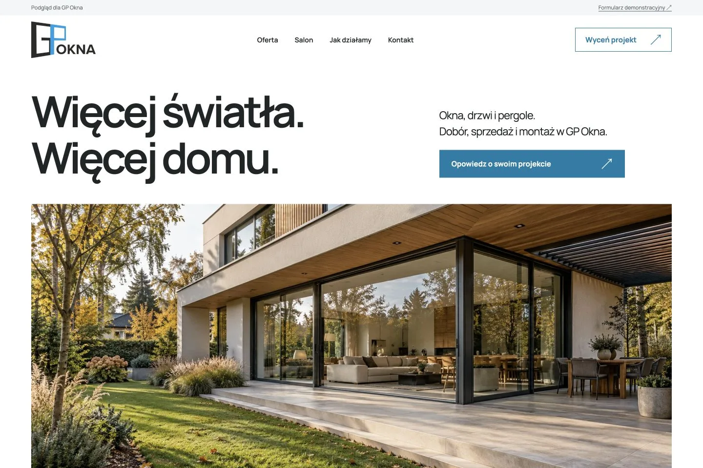 Koncepcja strony GP OKNA — autorski projekt demonstracyjny Upklik